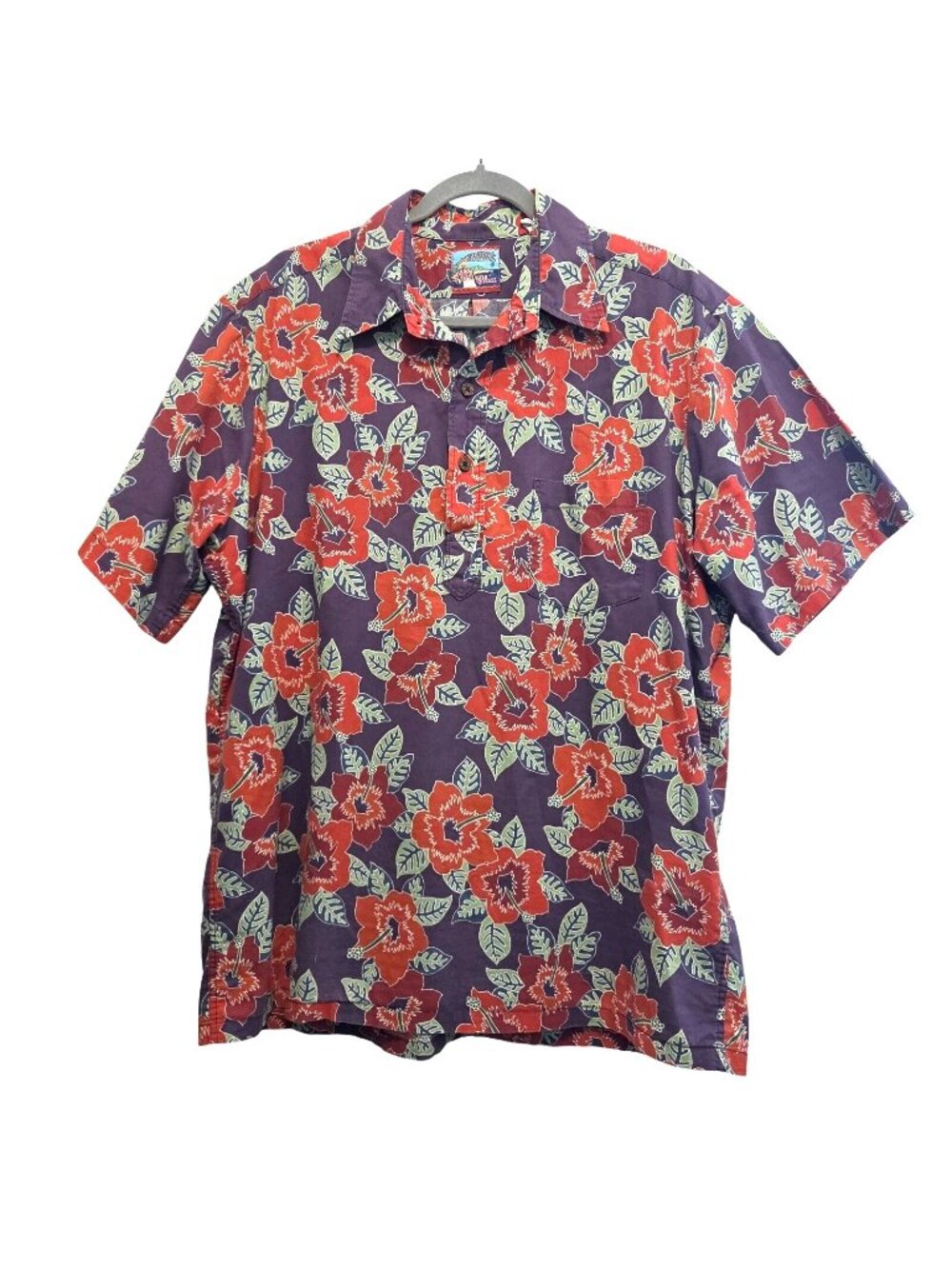 Reyn Spooner Joe Kealuha's Purple & Red Hawaiian Floral Henley Shirt Mens Large